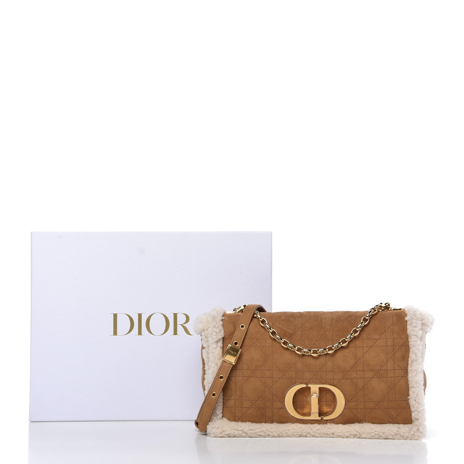 Christian Dior Shearling Cannage Large Caro Bag Camel 8 of 8