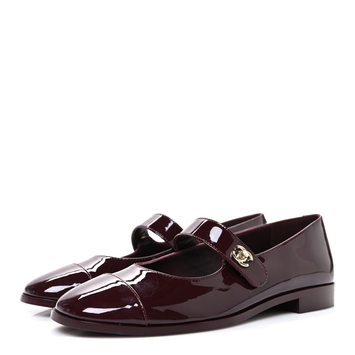 Chanel Patent Calfskin Mary Janes Flats 39.5 Burgundy 4 of 11