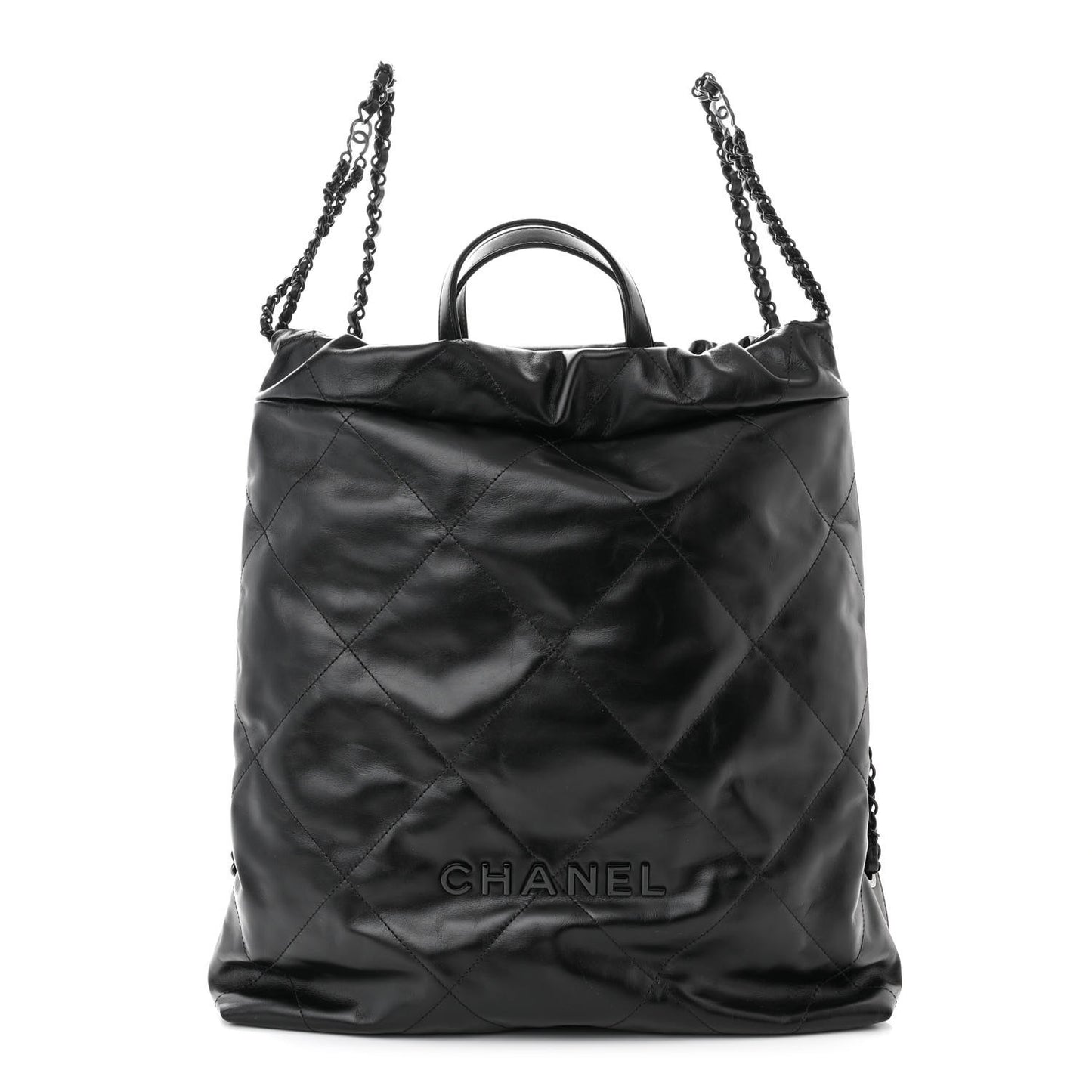 Shiny Calfskin Quilted Chanel 22 Backpack So Black