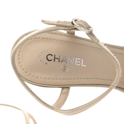 Chanel Satin Crystal Bow Sandals 37 Beige 7 of 8