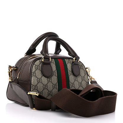 Gucci GG Supreme Monogram Textured Dollar Calfskin Web Mini Ophidia Top Handle Bowler Bag Beige Ebony New Acero 3 of 9