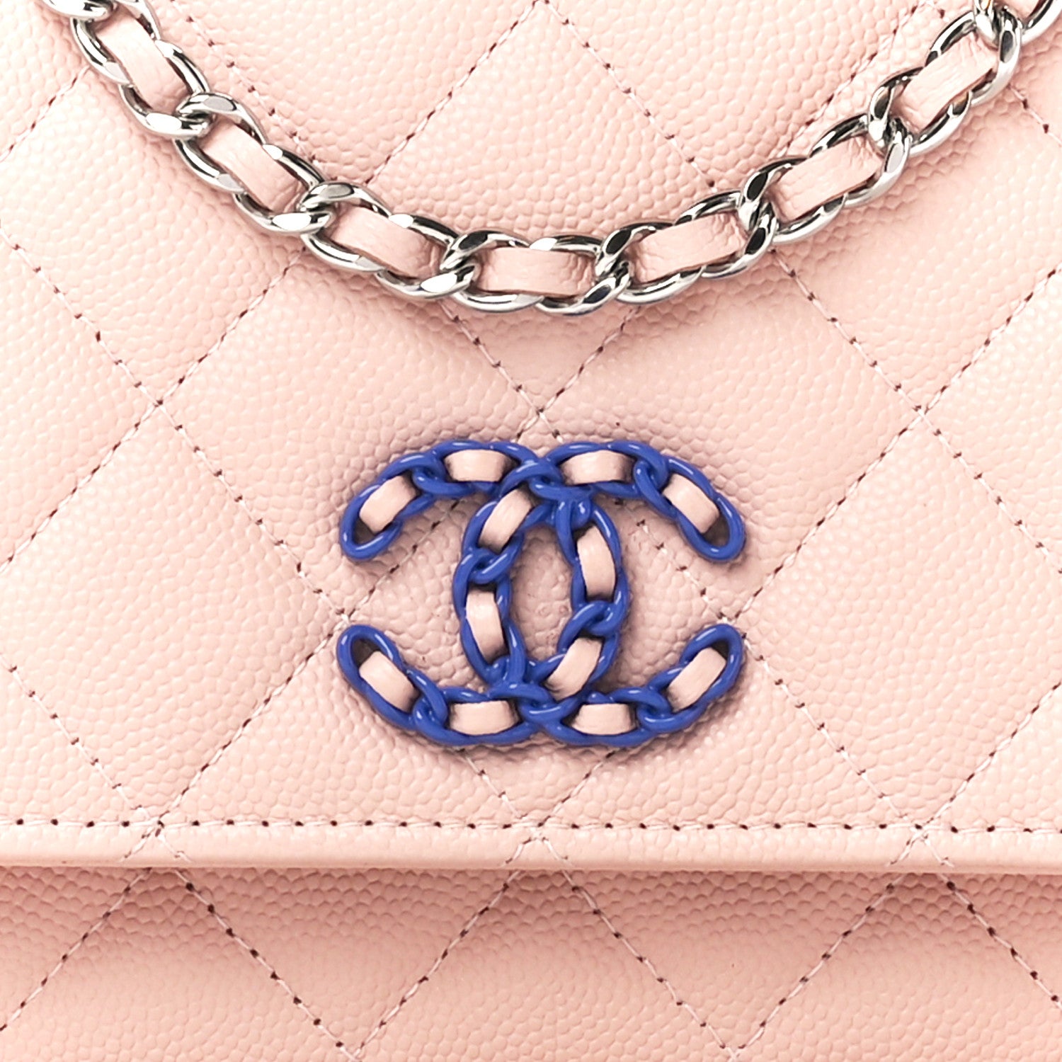 Chanel Caviar Quilted Wallet on Chain WOC Beige Blue 9 of 11