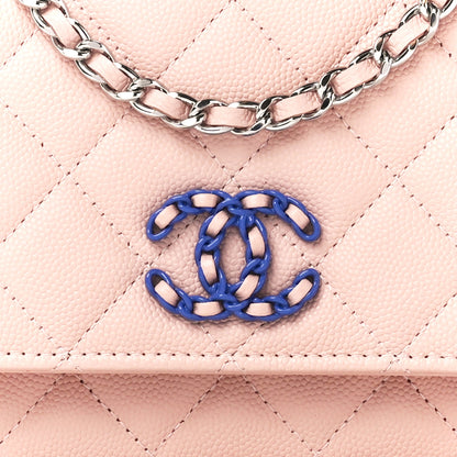 Chanel Caviar Quilted Wallet on Chain WOC Beige Blue 9 of 11