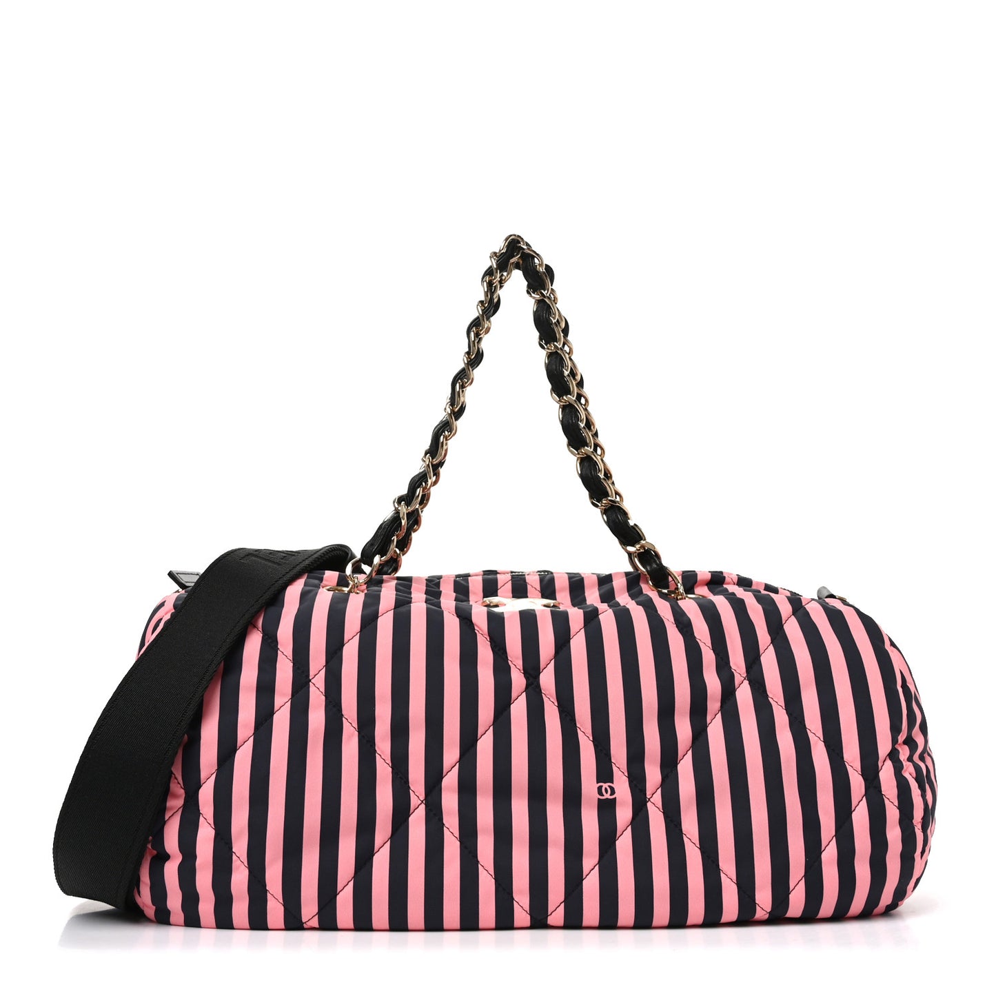 Nylon Striped Quilted Coco Beach Large Bowling Bag Black Coral