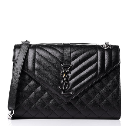 Saint Laurent Grain De Poudre Textured Mixed Matelasse Triquilt Medium Monogram Satchel Black 1 of 10
