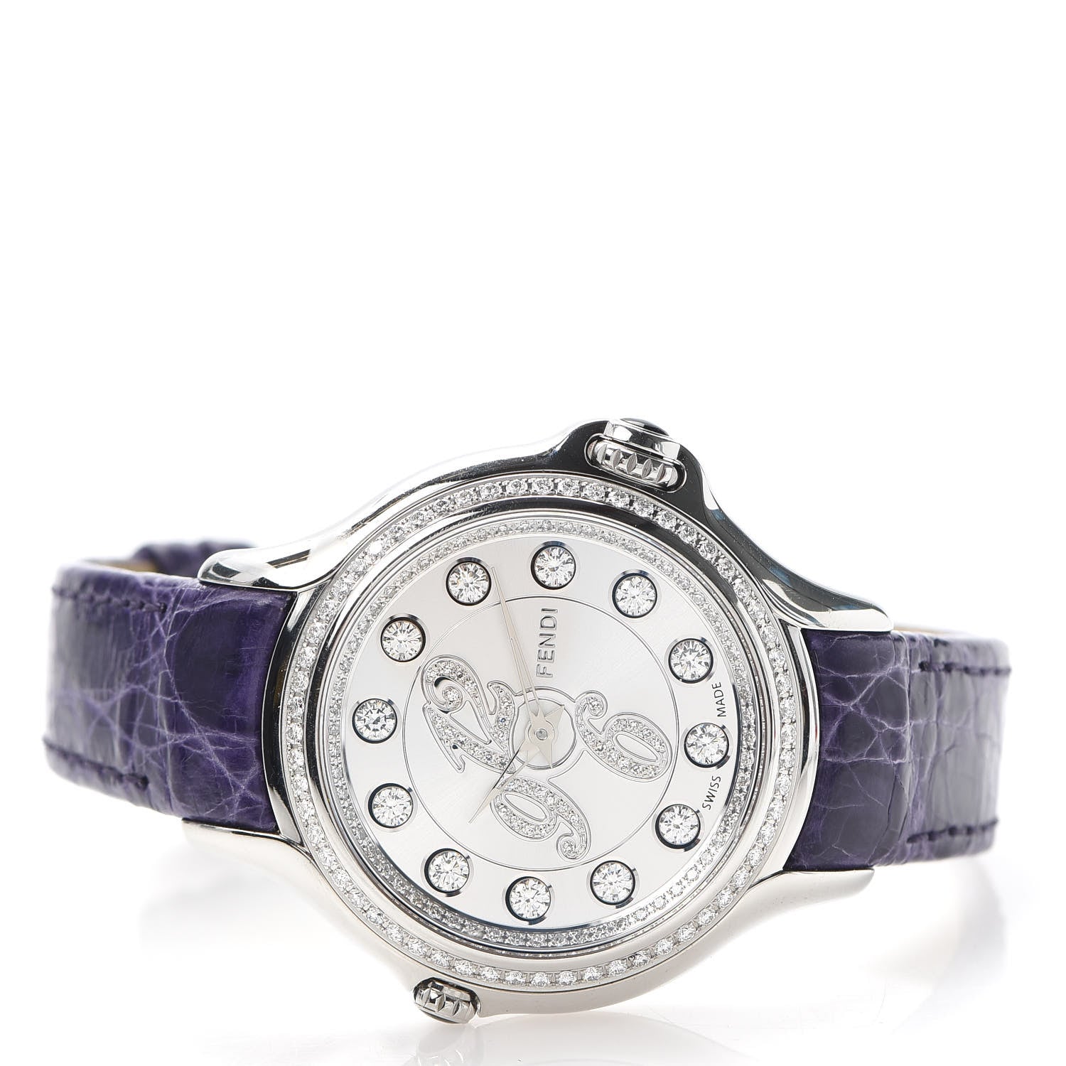 Fendi Stainless Steel Alligator Diamond Bezel Topaz 38mm Crazy Carats Rotating Gem Quartz Watch 4 of 8