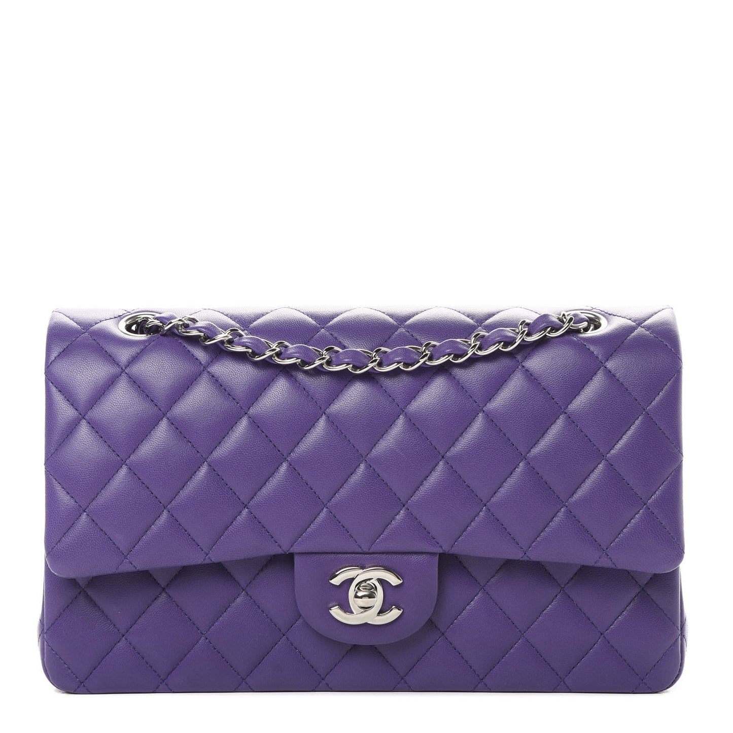Lambskin Quilted Medium Double Flap Purple