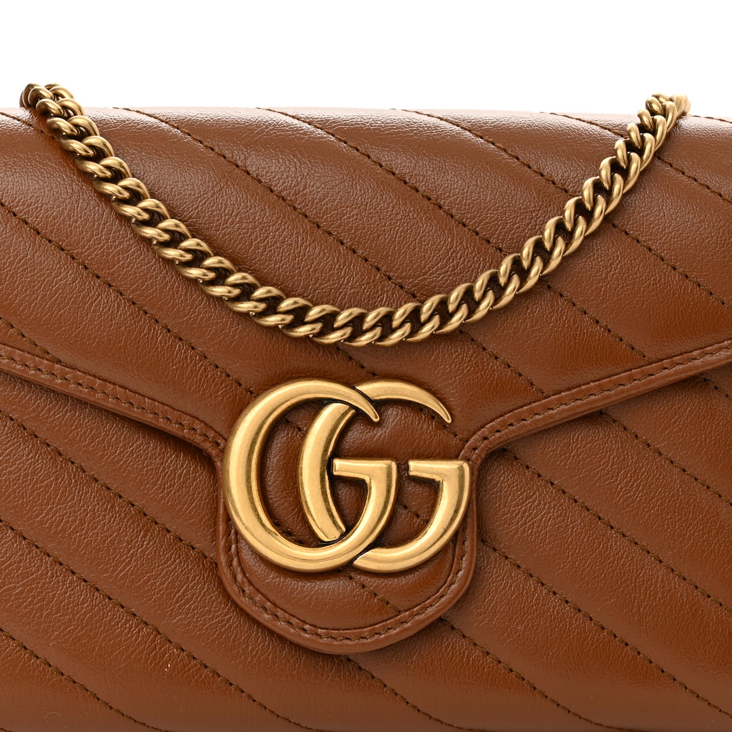 Azalea Calfskin Matelasse Diagonal GG Marmont Chain Wallet Cuir