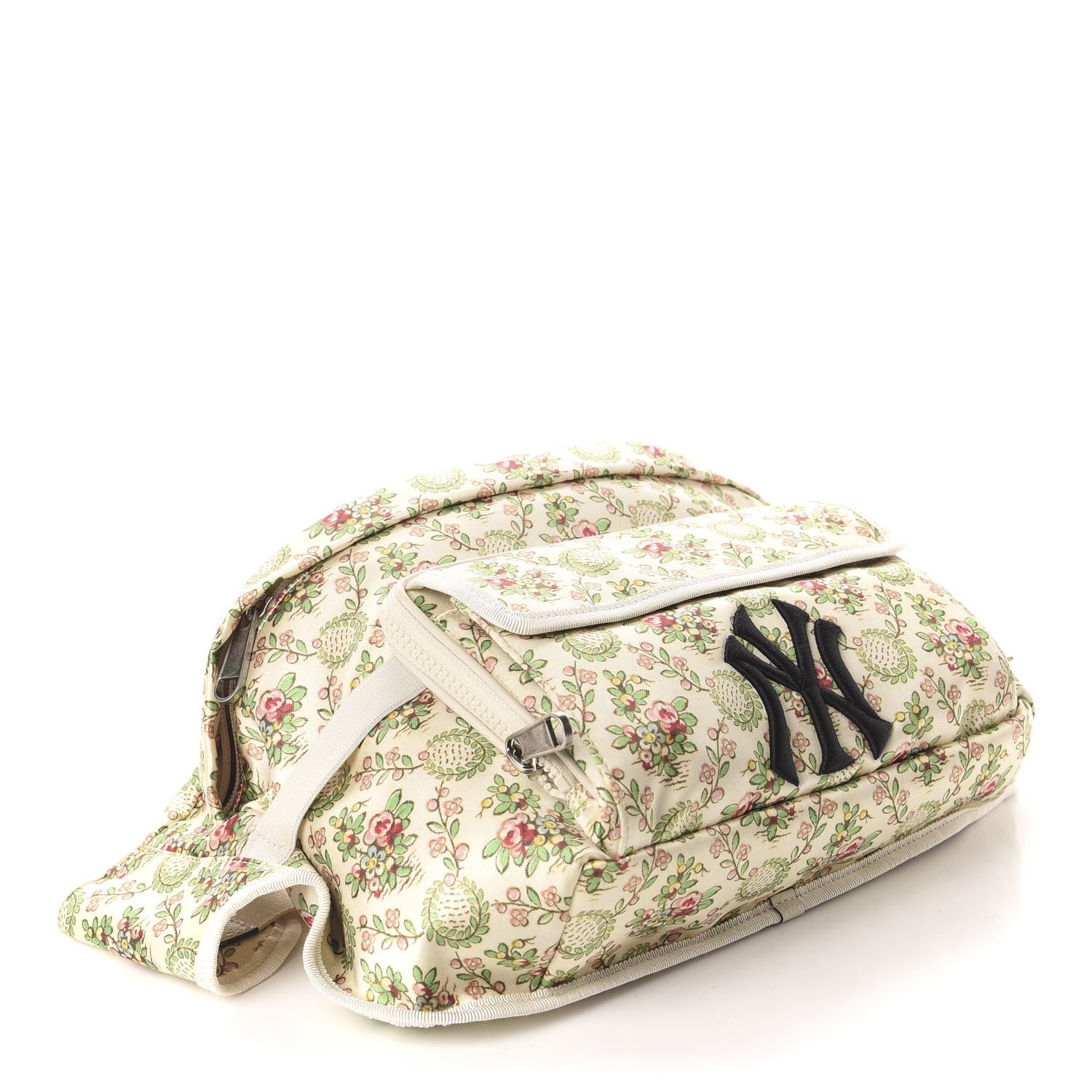 Gucci X MLB Satin Floral Print NY Yankees Patch Convertible Belt Bag Ivory Green 4 of 10