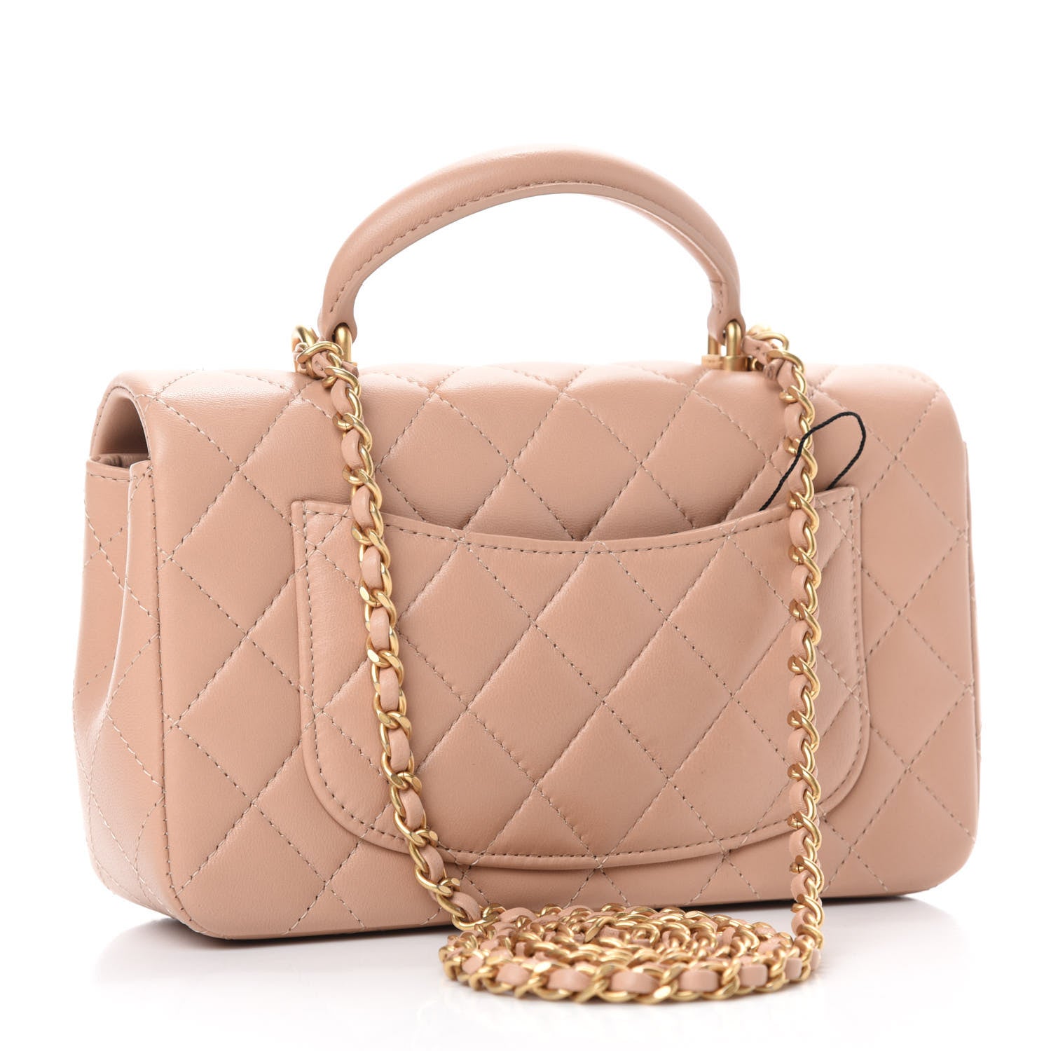 Chanel Lambskin Quilted Mini Top Handle Rectangular Flap Beige 3 of 11