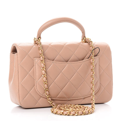 Chanel Lambskin Quilted Mini Top Handle Rectangular Flap Beige 3 of 11