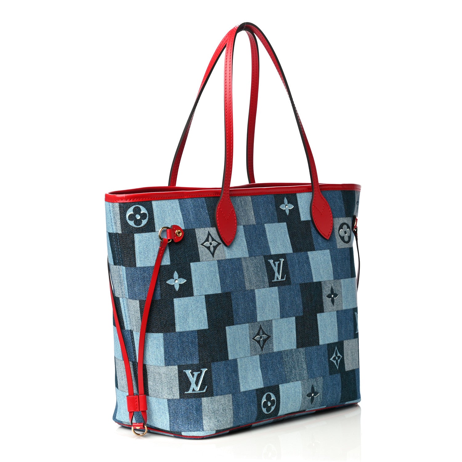 Louis Vuitton Denim Damier Monogram Patchwork Neverfull Blue Rouge 3 of 12
