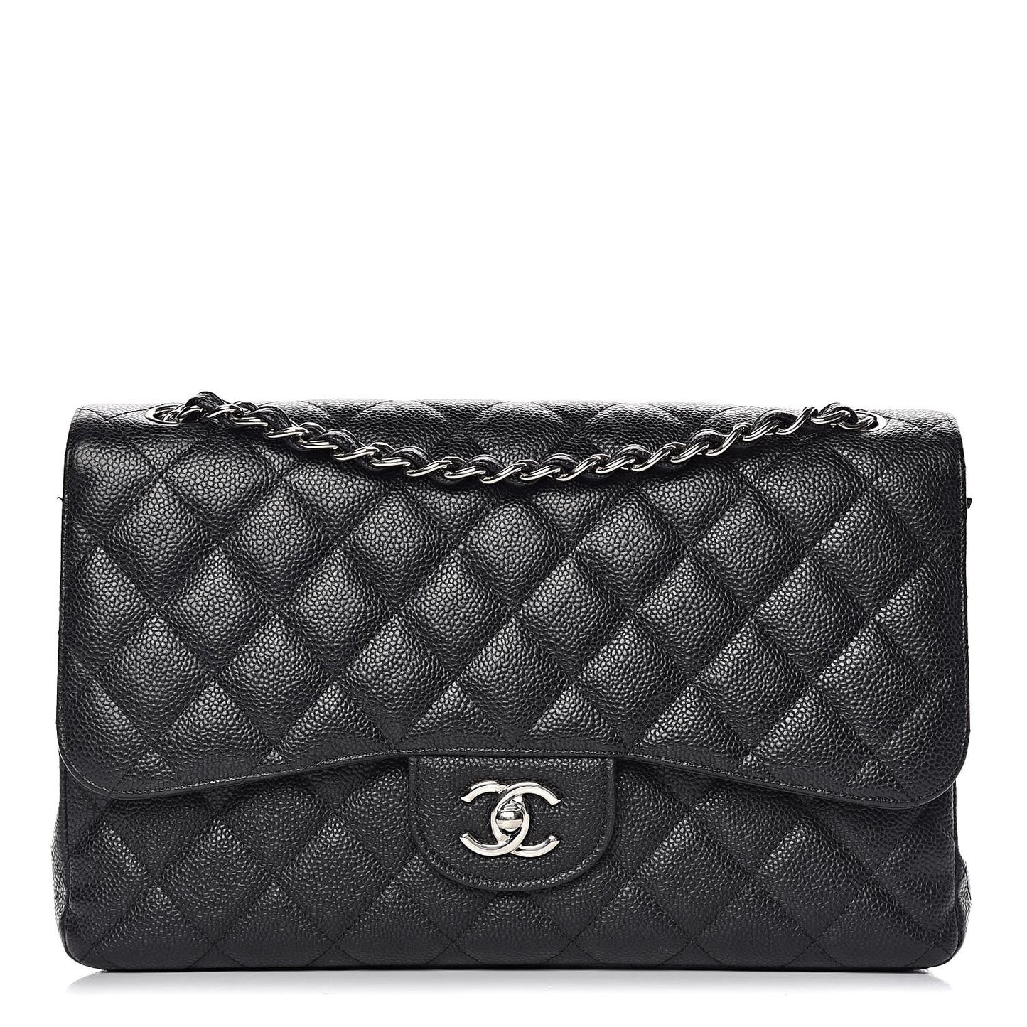 Caviar Quilted Jumbo Double Flap Black