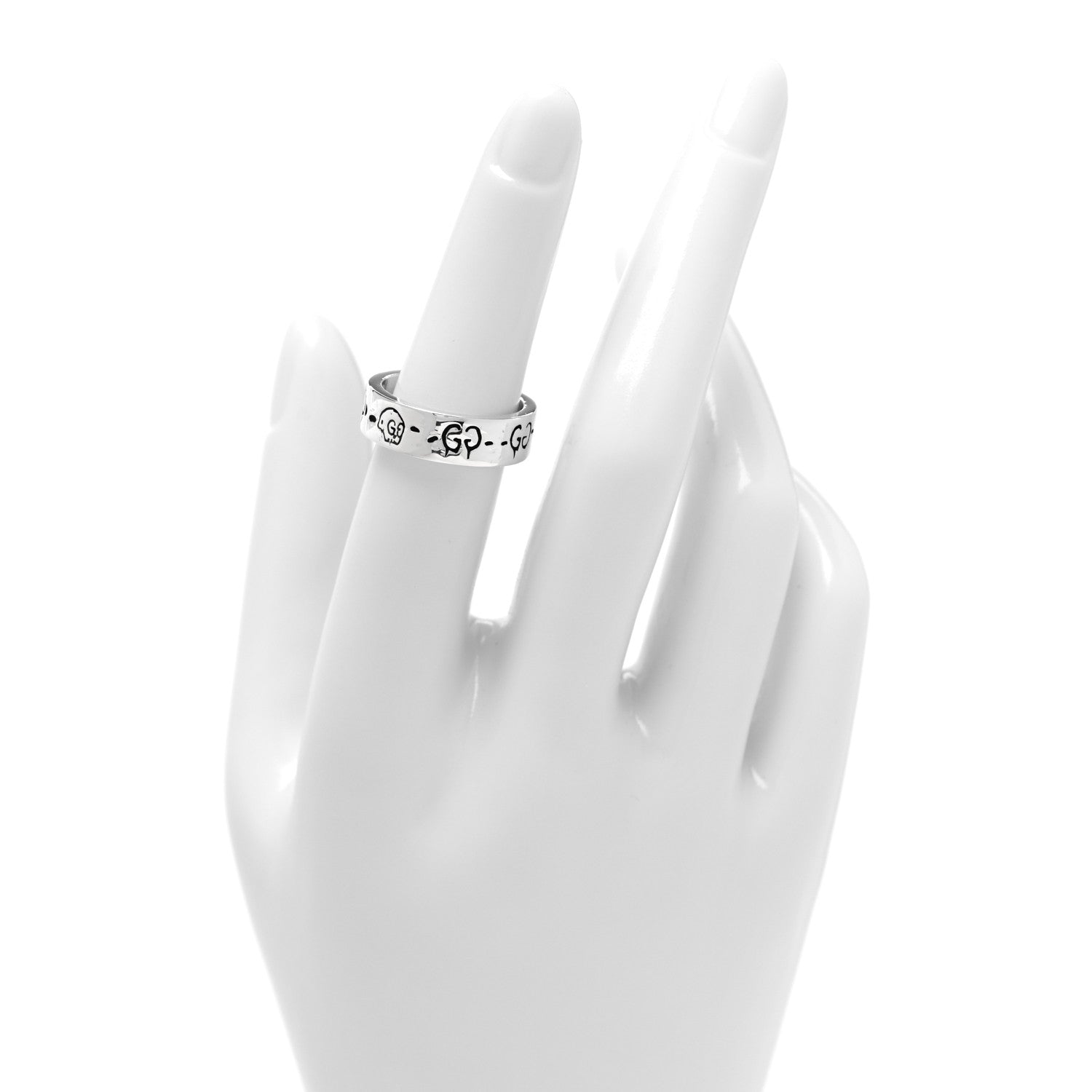Gucci Sterling Silver Narrow GucciGhost Hamlet Skull Ring 52 6 2 of 4