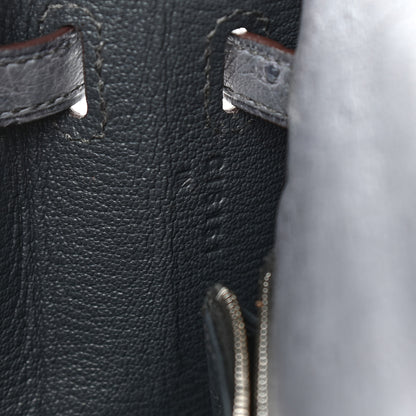 Hermes Ostrich Horseshoe Kelly Sellier 25 Gris Agate Bleu Nuit 7 of 13