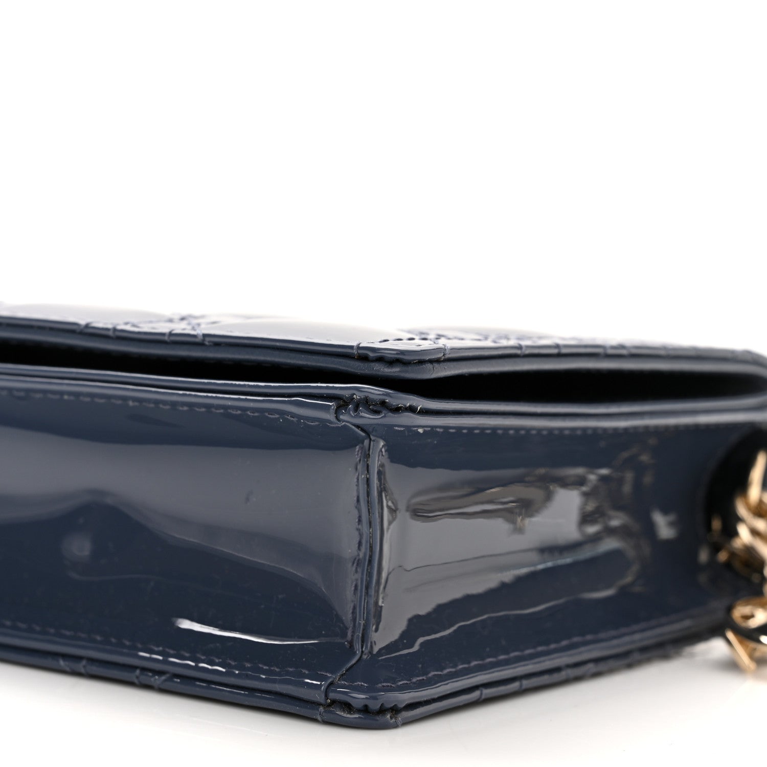 Christian Dior Patent Cannage Lady Dior Chain Wallet Denim 11 of 13