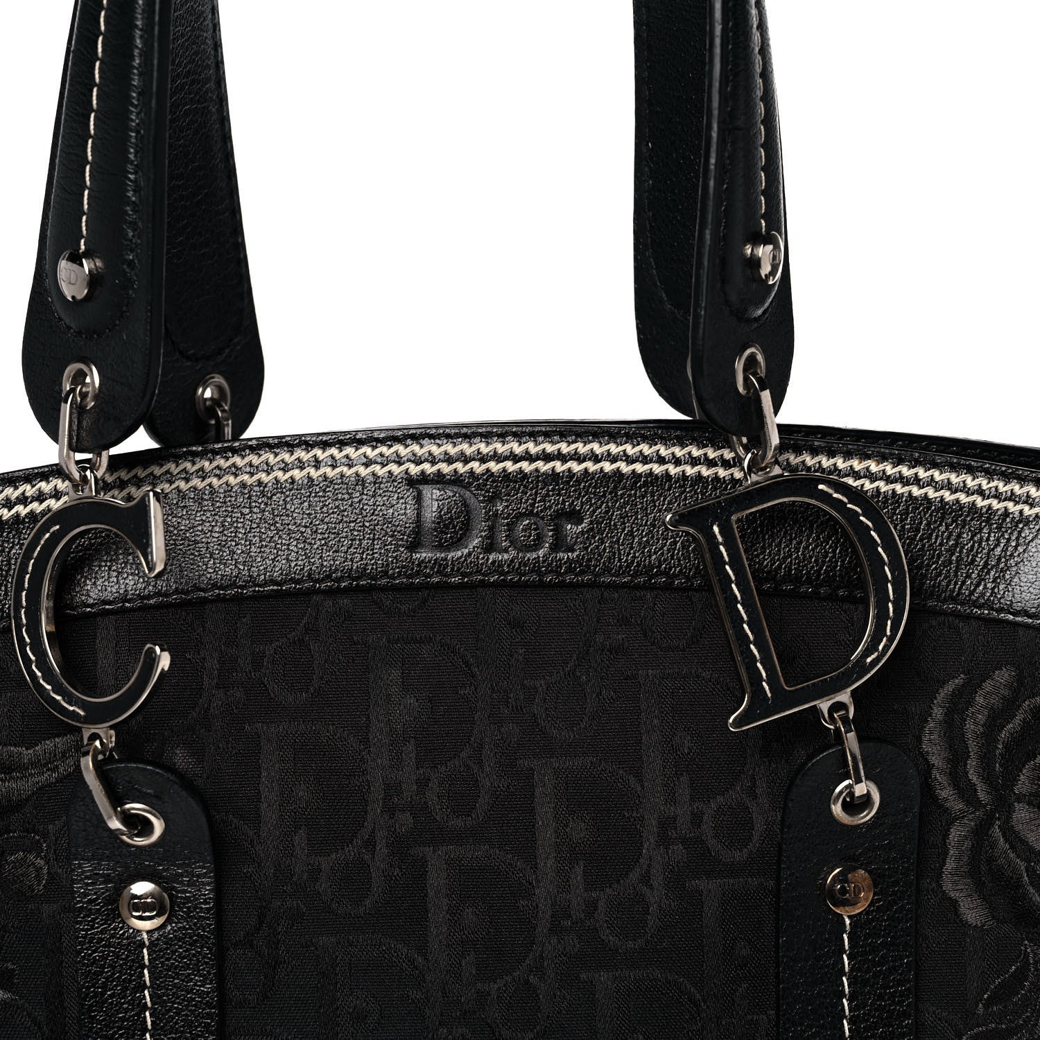 Christian Dior Monogram Vintage Flowers Dome Bag Black 7 of 10