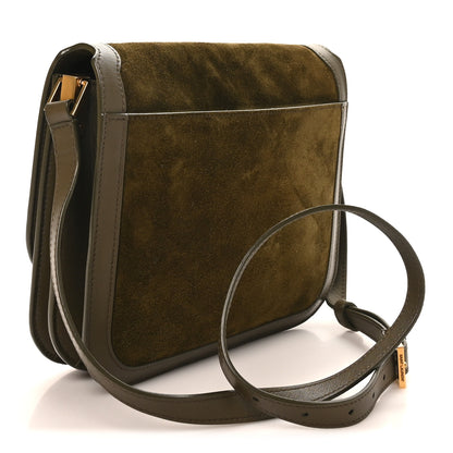 Saint Laurent Suede Smooth Calfskin Monogram Medium Solferino Soft Satchel Olive 3 of 10