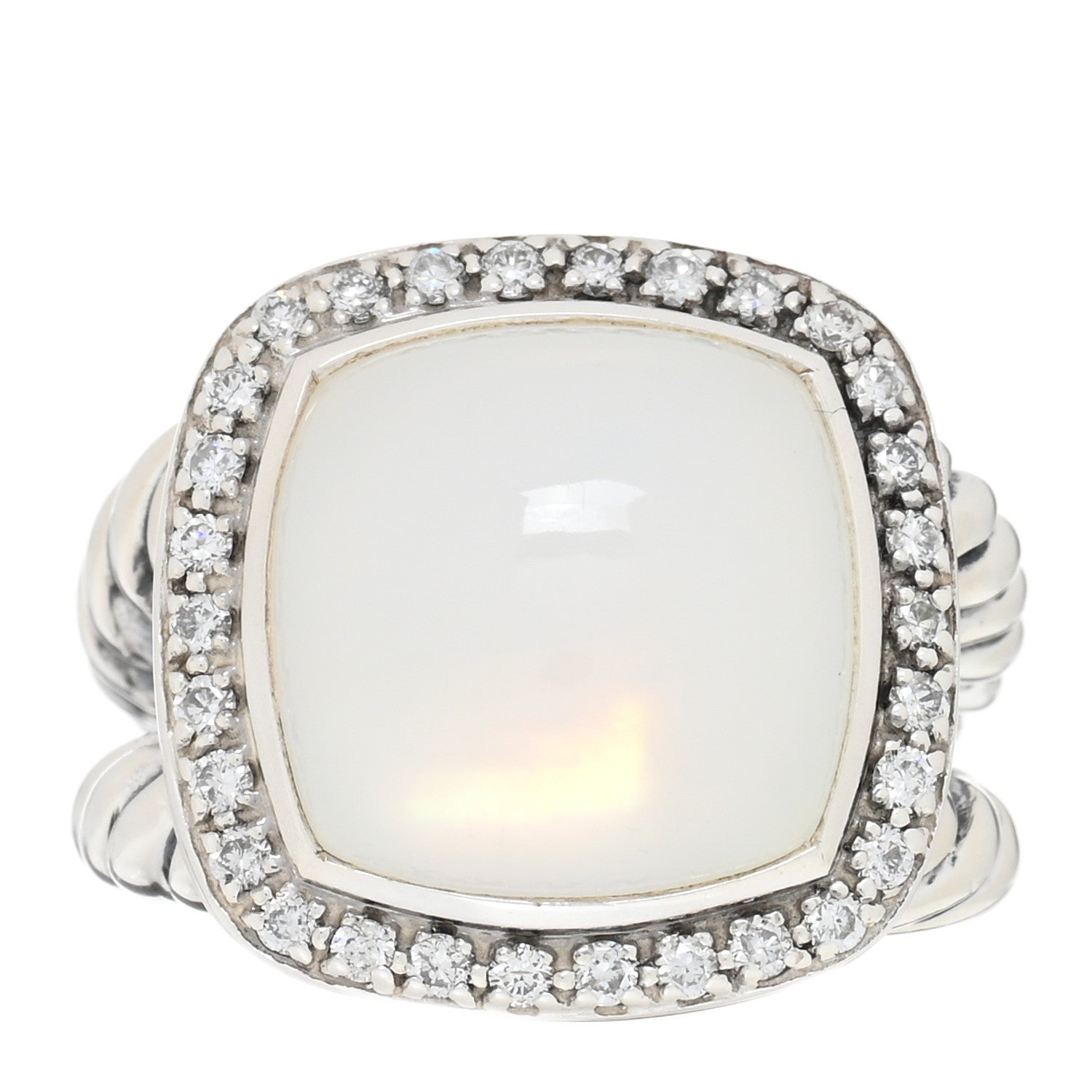 David Yurman Sterling Silver Diamond Mother of Pearl 14mm Albion Statement Ring 54 7 2 of 4