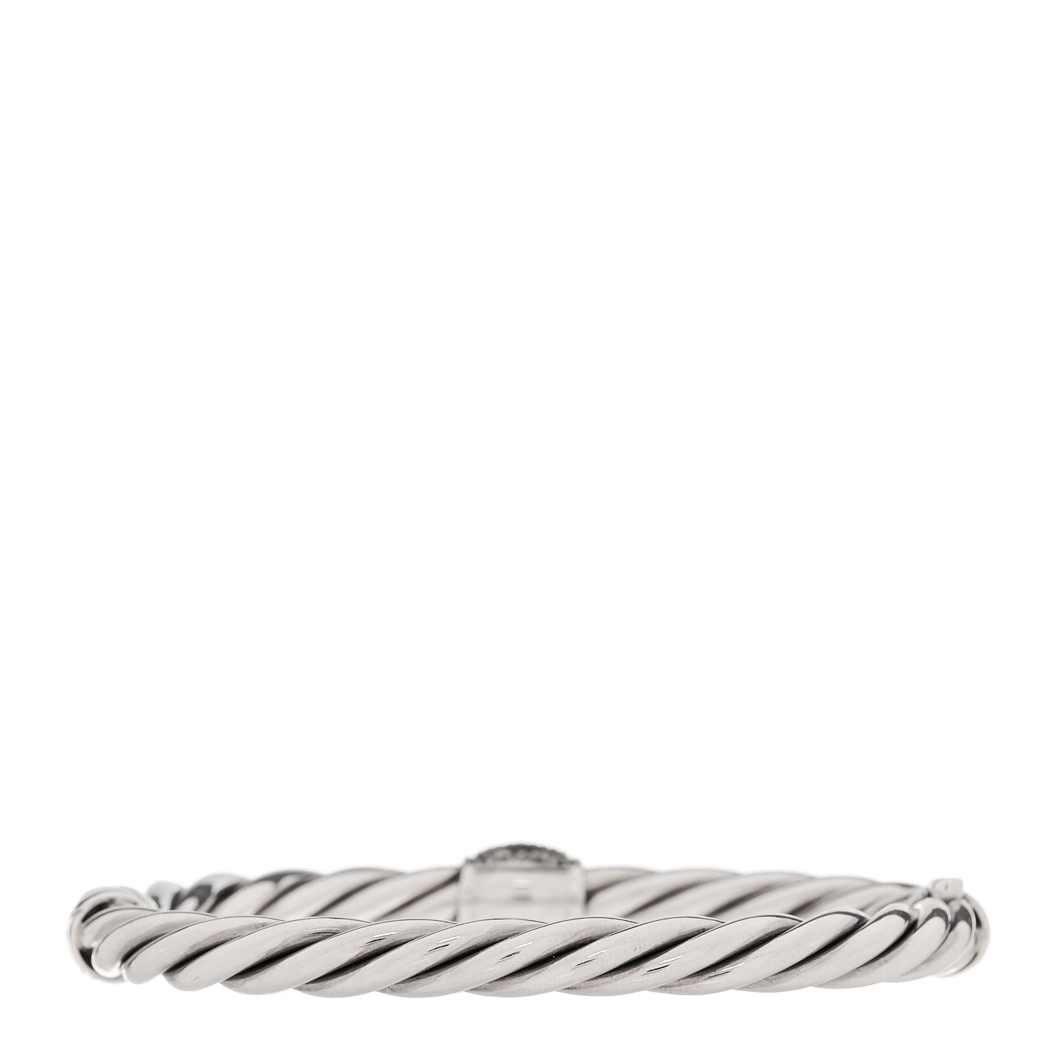 David Yurman Sterling Silver Diamond 6mm Metro Cable Station Bangle Bracelet 3 of 5