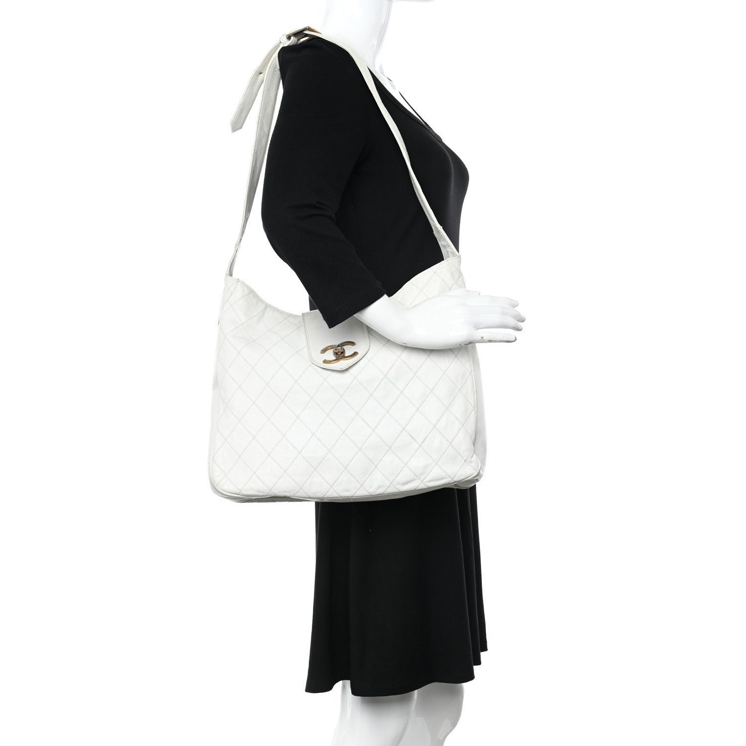 Chanel Lambskin Stitched Shoulder Bag White 2 of 13