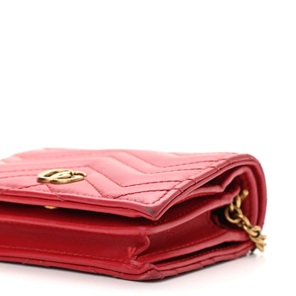 Gucci Calfskin Matelasse Mini GG Marmont Wallet On Chain Hibiscus Red 10 of 11