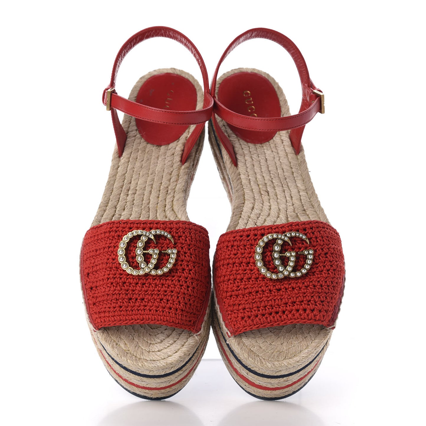 Cotton Malaga Kid Crochet Pearly GG Lilibeth Espadrille Platform Sandals 39 Hibiscus Red