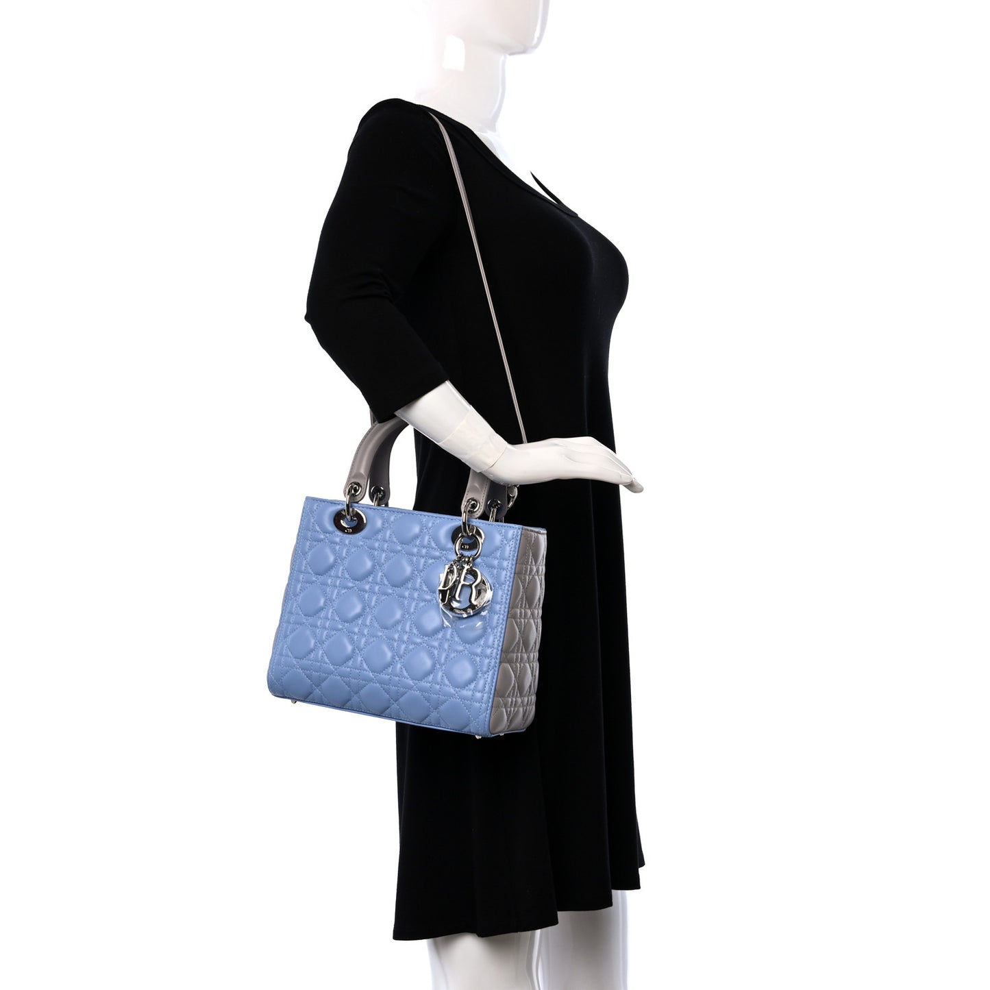 Lambskin Cannage Medium Bi-Color Lady Dior Blue Gray