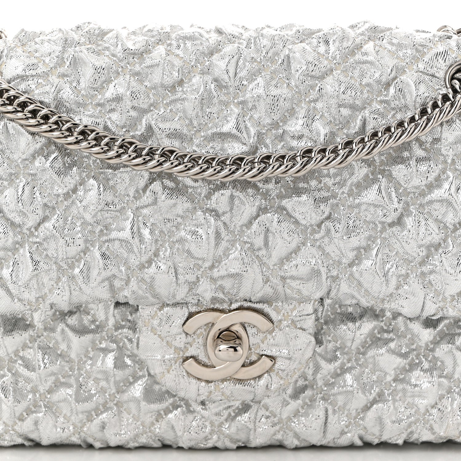 Chanel Metallic Lame Quilted Small Double Flap Silver 1716635
