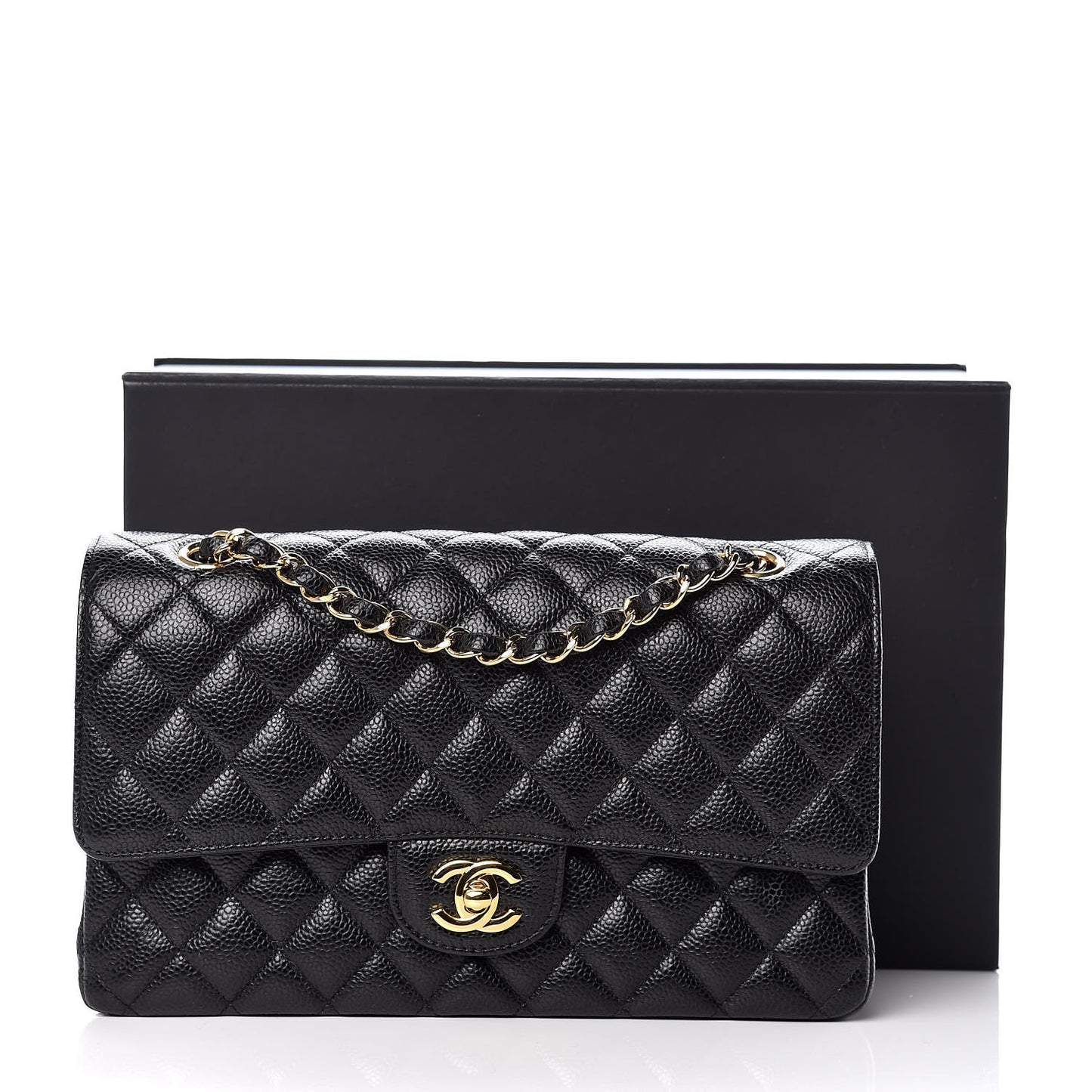 Caviar Quilted Medium Double Flap Black