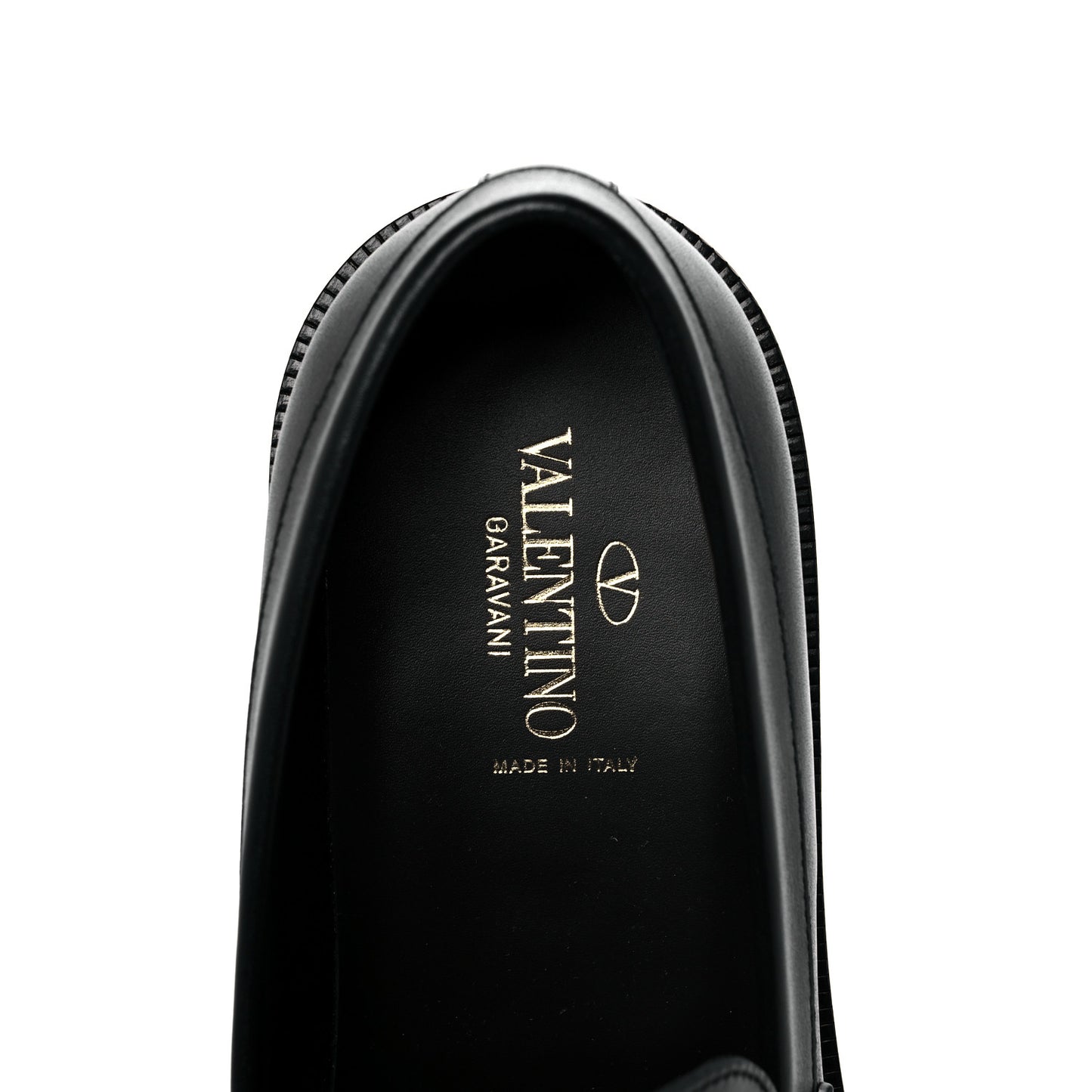 Calfskin Mens VLogo Roman Stud Loafers 44 Black