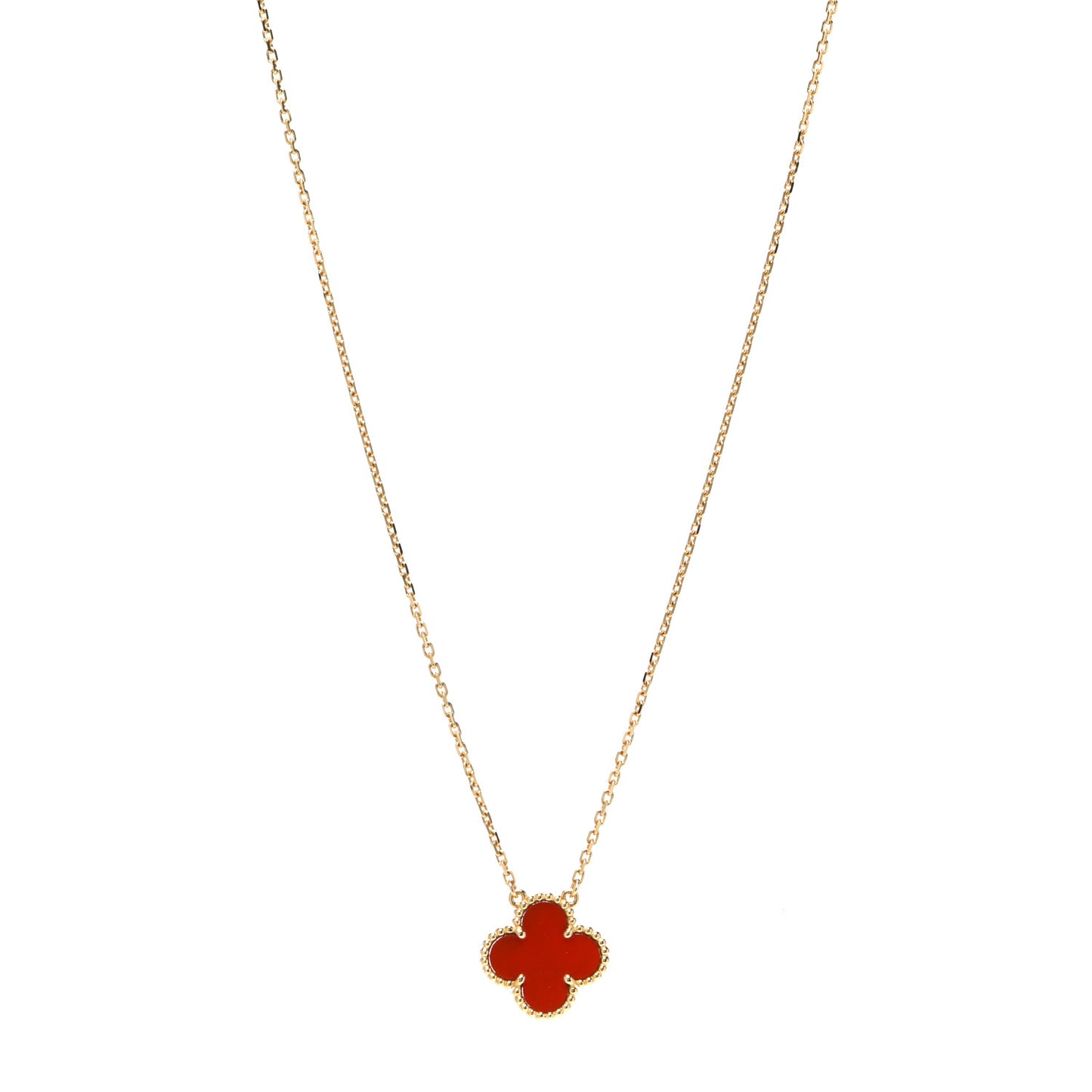 18K Yellow Gold Carnelian Vintage Alhambra Pendant Necklace