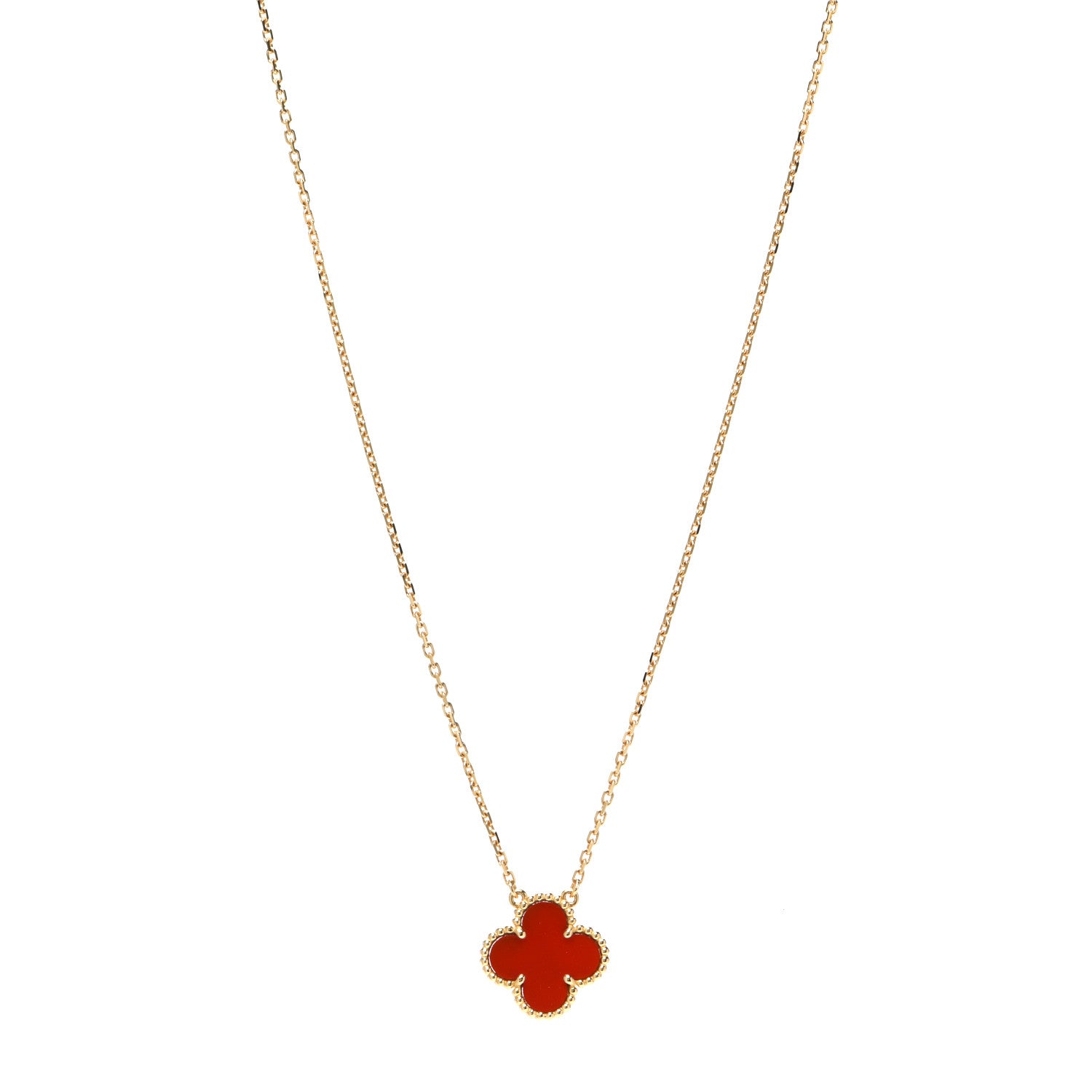 Van Cleef & Arpels 18K Yellow Gold Carnelian Vintage Alhambra Pendant Necklace 1 of 8