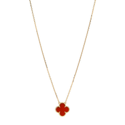 Van Cleef & Arpels 18K Yellow Gold Carnelian Vintage Alhambra Pendant Necklace 1 of 8