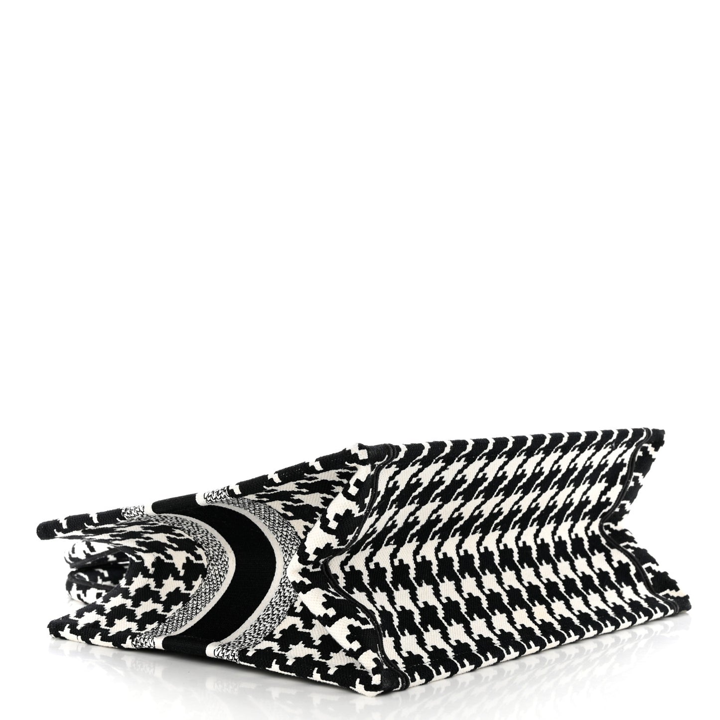 Canvas Macro Houndstooth Embroidered Medium Book Tote Black White