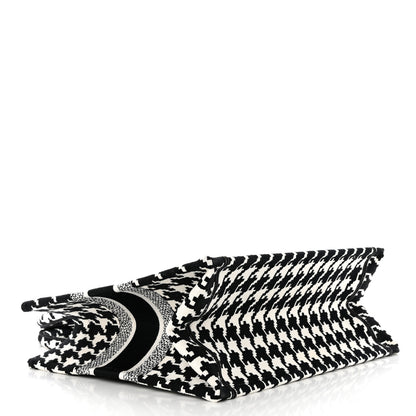 Christian Dior Canvas Macro Houndstooth Embroidered Medium Book Tote Black White 3 of 9