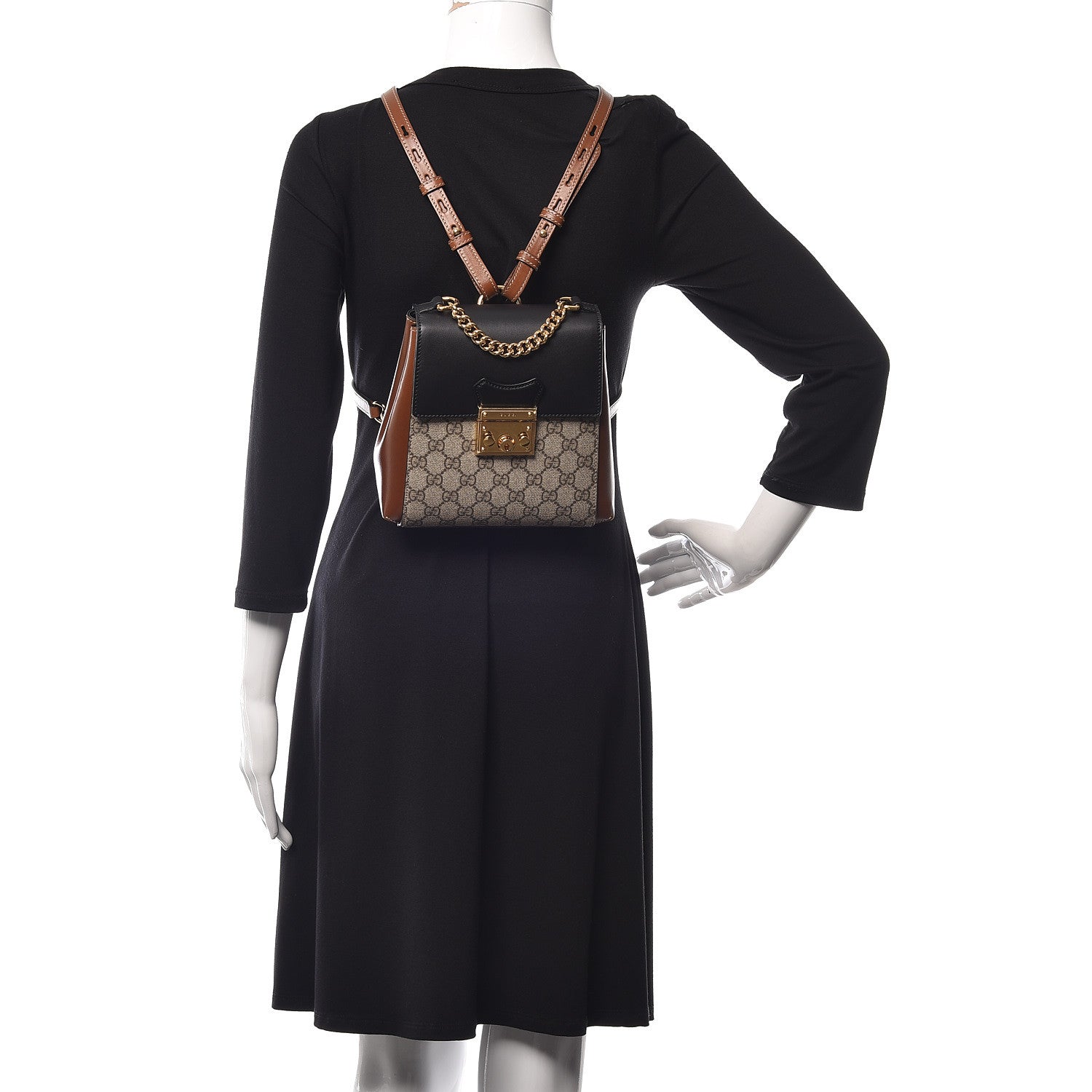 Gucci GG Supreme Monogram Calfskin Padlock Backpack Beige Cuir Black 2 of 9