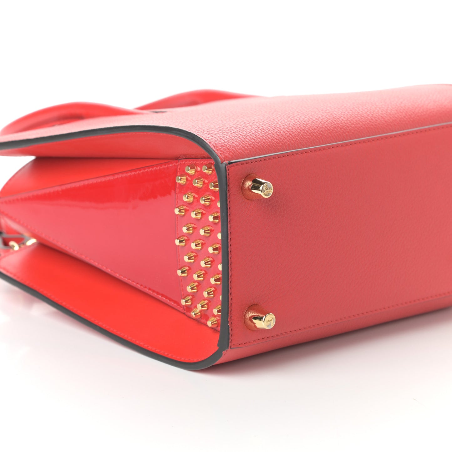 Calfskin Patent Studded Small Paloma Red