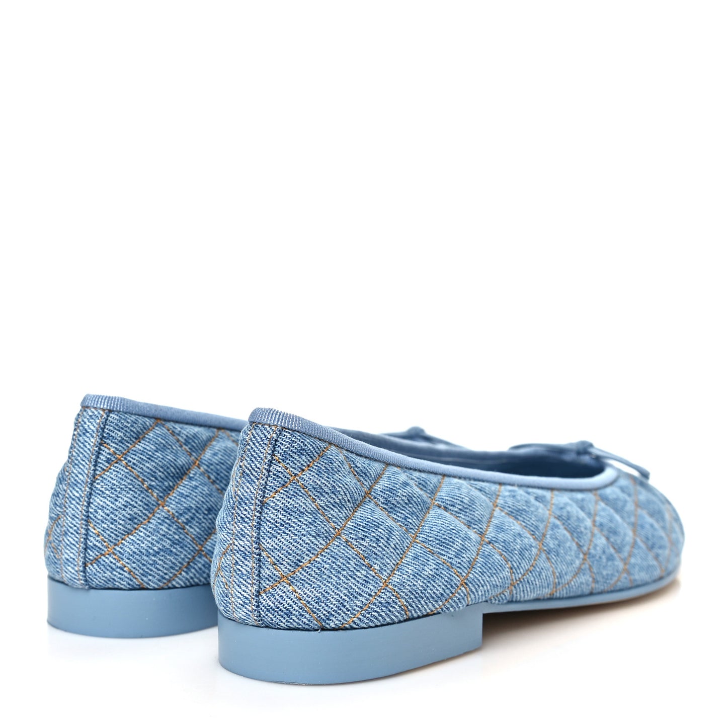 Denim Quilted Cap Toe CC Ballerina Flats 40.5 Light Blue