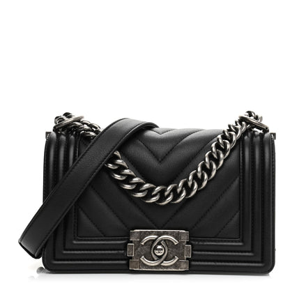 Chanel Calfskin Chevron Quilted Small Boy Flap Black 1 of 13