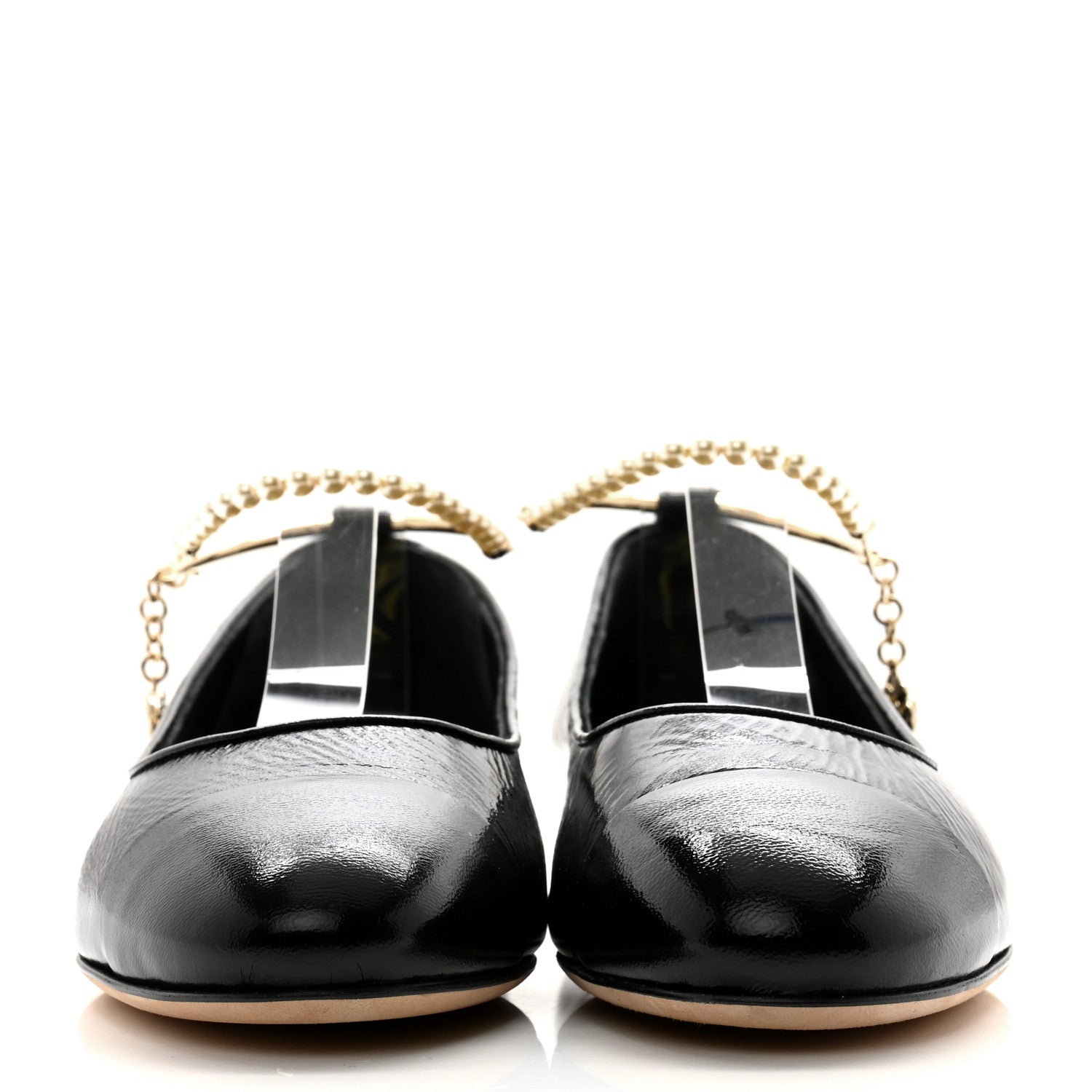 Chanel Shiny Lambskin Pearl Cap Toe Ankle Chain Ballerina Flats 39 Black 2 of 10