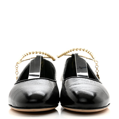 Chanel Shiny Lambskin Pearl Cap Toe Ankle Chain Ballerina Flats 39 Black 2 of 10