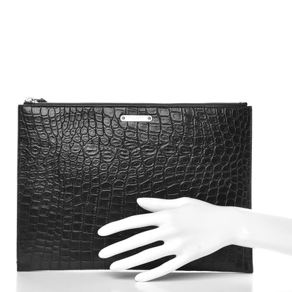 Saint Laurent Calfskin Crocodile Embossed Document Holder Black 2 of 8