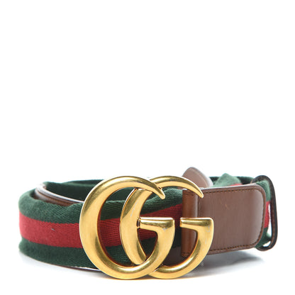 Gucci Nylon Calfskin Double G Web 40mm Belt 90 36 Green Red Cuir 1 of 8