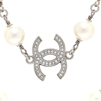 Chanel Crystal Pearl CC Long Necklace Silver 4 of 5