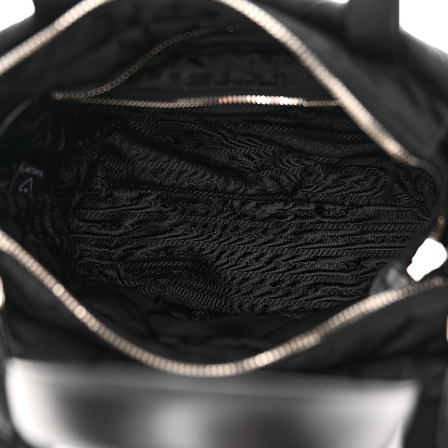 Re-Nylon Nappa Triangle Quilted Padded Double Handled Zip Pocket Tote Black