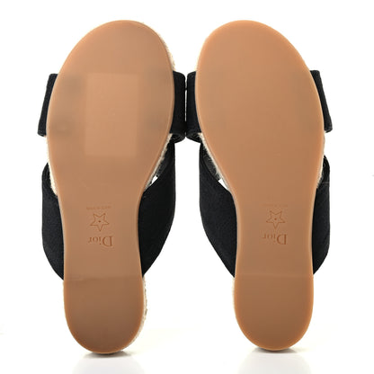 Christian Dior Canvas Embroidered Granville Espadrille Crisscross Flat Slide Sandals 35 Black 5 of 8