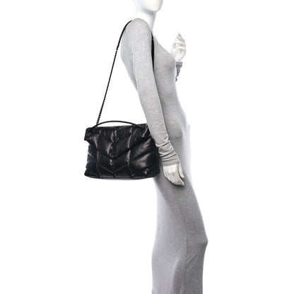 Saint Laurent Lambskin Quilted Monogram Monochrome Medium Loulou Puffer Chain Satchel Black 2 of 10