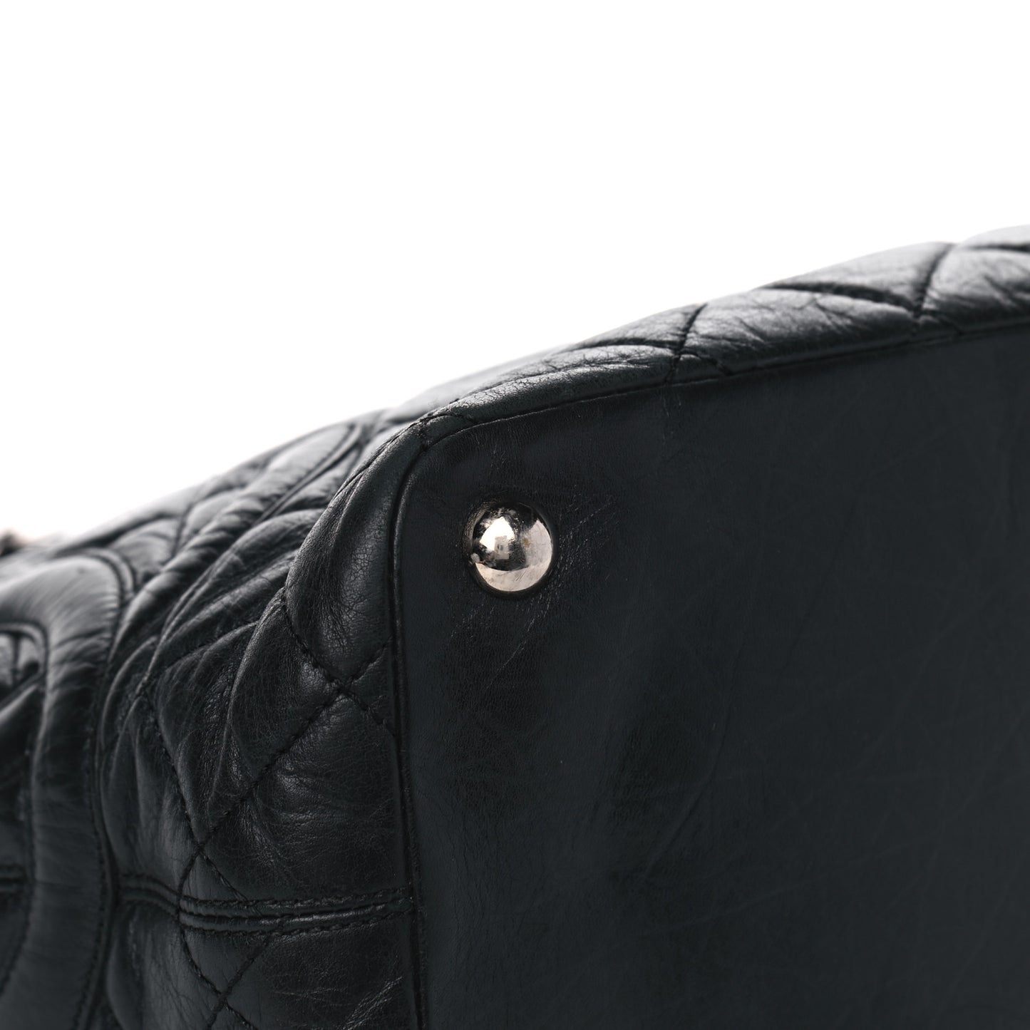 Aged Calfskin Quilted Large Cotton Club Tote Black