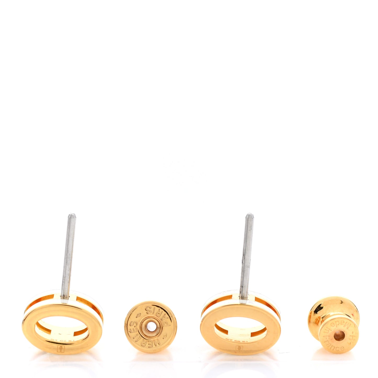 Gold Lacquered Mini Pop H Earrings White
